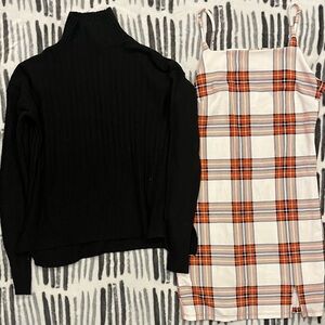 Black Sweater and Plaid Dress Set